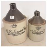 2 advertising M Salzman Co. 2 color shoulder jugs