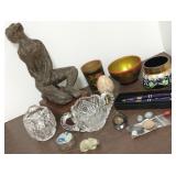 Group including 12" sculpture, cut glass, Union