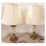 2 matching brass & glass table lamps