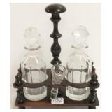 2 bottle condiment sets - one glass piece missing