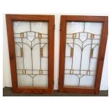 2 arts & crafts stained & leaded glass cabinet