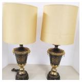 2 Lion head motif table lamps with shades - 37"