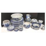 Group of blue decor stoneware - some signed