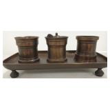 3 piece bronze calligraphers set with tray 4 1/2"