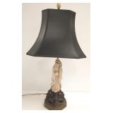 Carved Chinese soapstone & bone figural lamp -