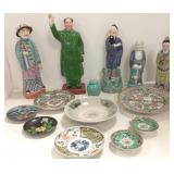 Group of oriental figures, plates including rose
