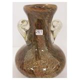 Large art glass vase w/ partial paper label 12"H