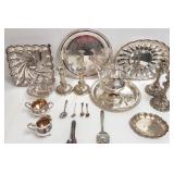 Group silverplate, Sheffield candlesticks, tea