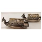 2 sterling silver dragon ship salt & pepper
