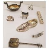 8 sterling, etc items- musical instrument shaker,