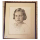 Framed signed Carl W. Rawson charcoal portrait
