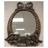 Fruit motif carved wood polychrome mirror 22"x 34"