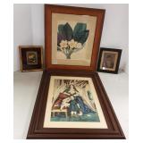 4 early framed items- sheep painting, Napoleon