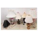5 assorted lamps including pottery, china, etc.