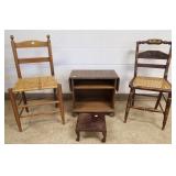 2 antique/vintage side chairs, drop leaf shelf &