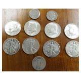 11 U.S. coins incl. 4 Walking Liberty halves, 4