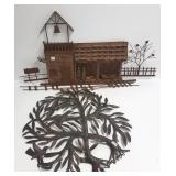 2 mid-century modern metal wall sculptures- one as