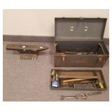 Tool box with vintage, etc. tools & railroad rail