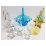 8 assorted glass baskets - largest 11" high