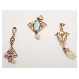 3 antique 10k gold lavaliere pendants including