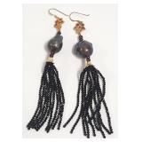 Black spinal earrings w/ gold sterling; baroque