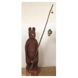 Chainsaw-art bear w/ fishing pole & fish- 47" tall