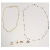 6 14k gold + pearl jewelry items - 2 necklaces