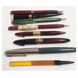 Group pens & pencils including Sheaffer set w/ 14k