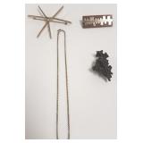 Finnish sterling + wood brooch, sterling chain,