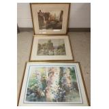 3 large framed prints - one is a print of an