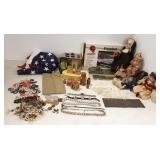 group including dolls, pin backs, cutlery etc.