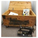 wood trunk w/model train and accessories and a