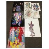 8 unframed original Larry Volk artworks - some