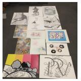 13 unframed original Larry Volk artworks - some