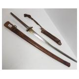 Japanese sword with scabbard- painted signature