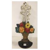 Antique cast iron flower basket doorstop with