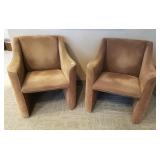 Pair of post modern brown upholstered armchairs -