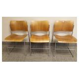 3 David Rowland 40/4 chairs - walnut & chrome -