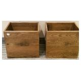 2 oak wooden trash bins - 14" tall
