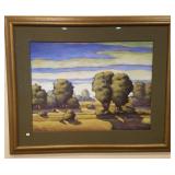 Monday framed signed painting on paper 45" x 55"