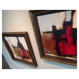 Pair framed painting artworks on board 34 1/2" x