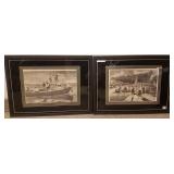 2 framed 1873 engraving prints - Gloucester harbor