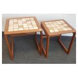 2 stacking teak tables with tile tops - 18 3/4" x