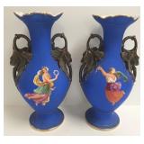 Pair of antique porcelain hand painted vases with