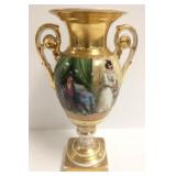 Old Paris style gilt porcelain vase with hand-