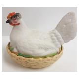 Antique Staffordshire style porcelain hen on nest-