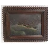 Antique framed oil on canvas- ship in storm - 6