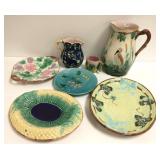 7 pieces of antique, etc. Majolica - tallest 11"