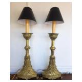 Pair of brass ornate candle lamps 9 1/4" w x