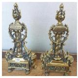 Pair of brass fireplace chenets 7" w x 13" h &